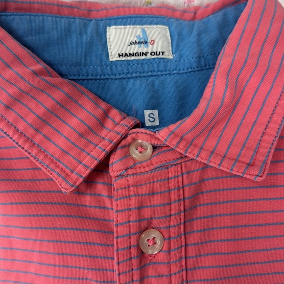 Johnnie-O Cotton Polo, Coral/Light Blue Stripe Size small - Picture 4 of 4